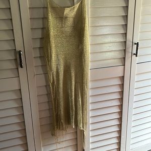 Gold cover up dress with gold chains on both sides never worn